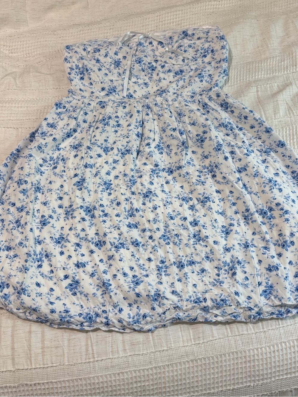 Blue Floral Strapless Dress